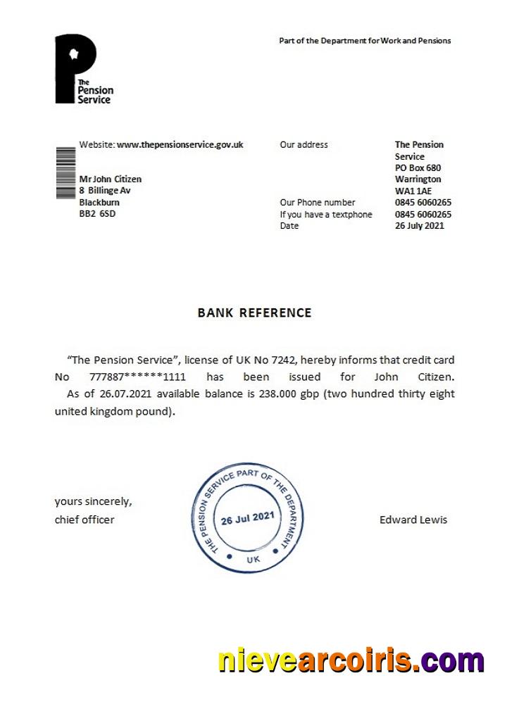 United Kingdom The Pension Service reference